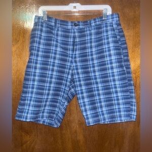 Banana Republic mens blue checkered plaid flat front cotton shorts size 34​​​​